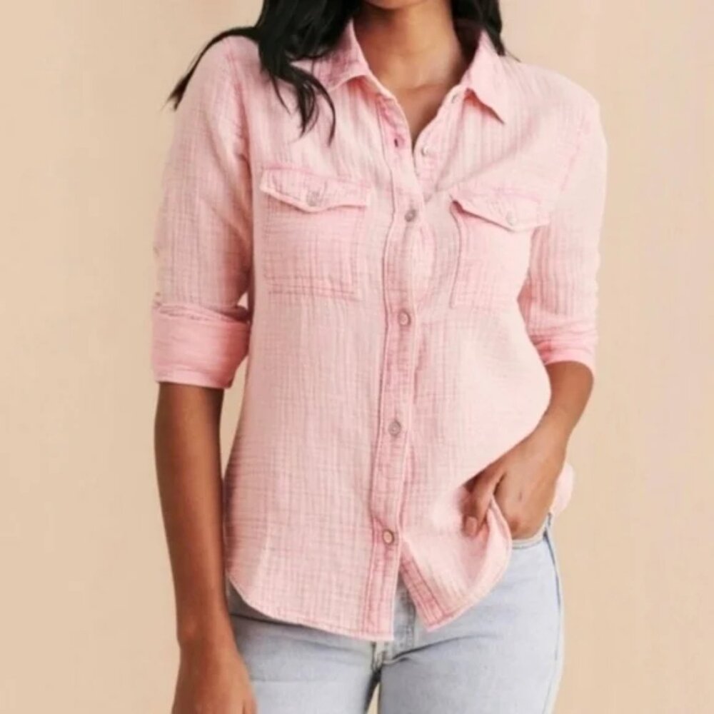 Faherty XS Sun Washed Organic Cotton Gauze Pink Button Down Shirt